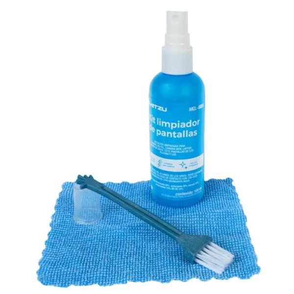 Kit limpiador para pantallas con escobetilla y paño 100 ml